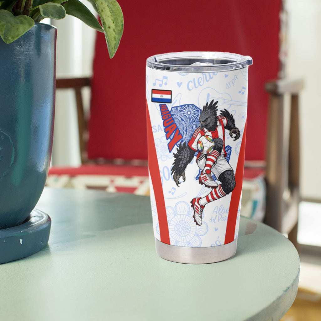 Personalized Paraguay Soccer Tumbler Cup Harpy Eagle Mascot Football Flag