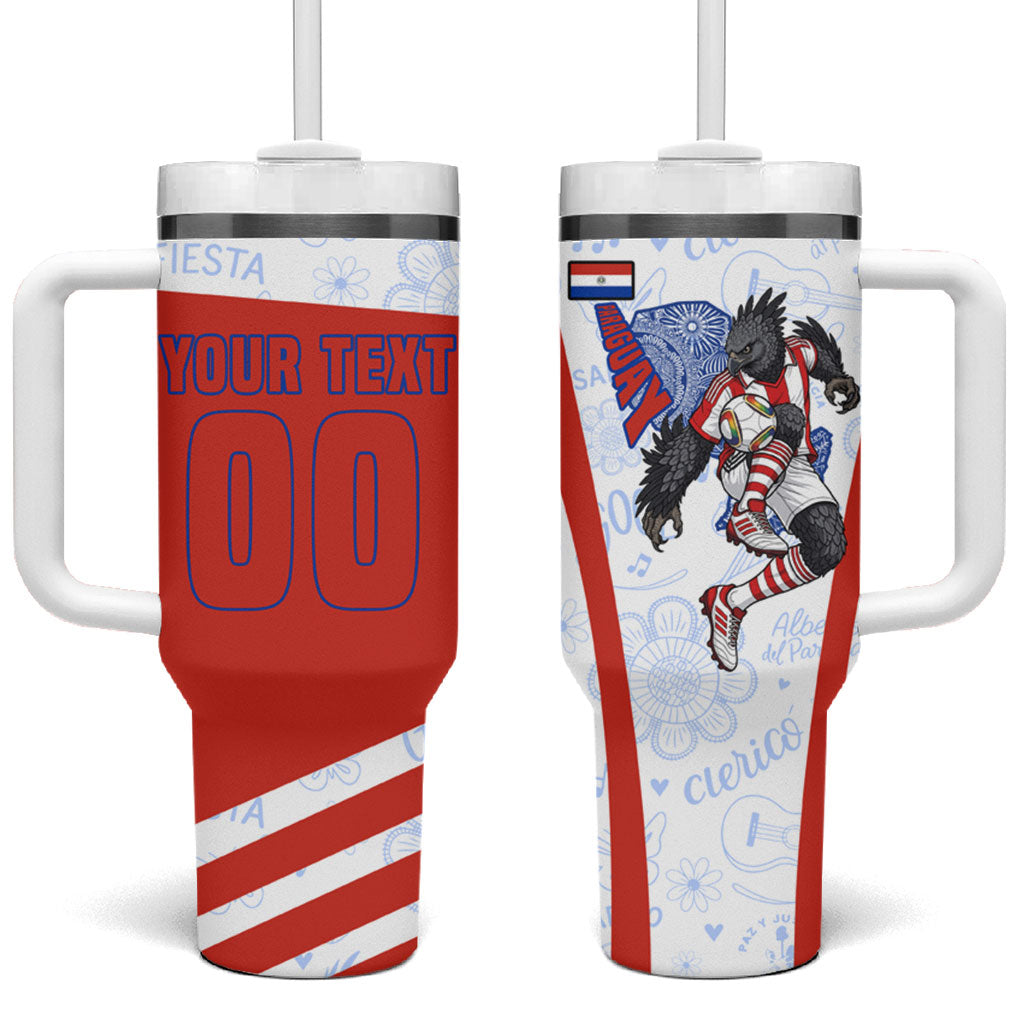 Personalized Paraguay Soccer Tumbler With Handle Harpy Eagle Mascot Football Flag