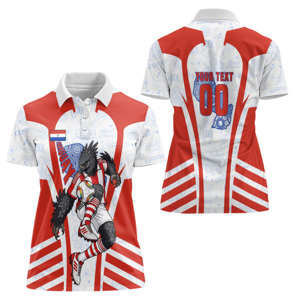 Personalized Paraguay Soccer Women Polo Shirt Harpy Eagle Mascot Football Flag
