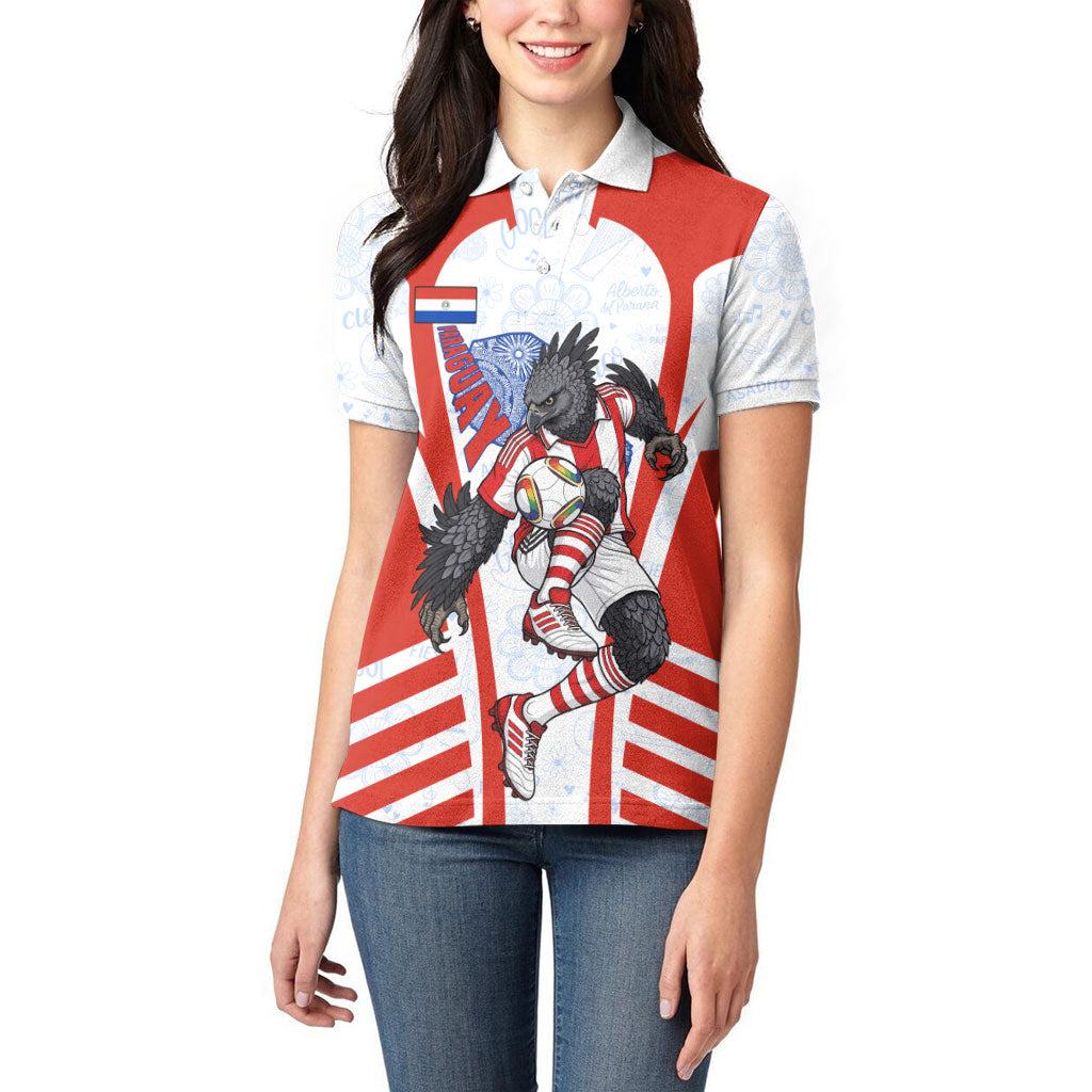 Personalized Paraguay Soccer Women Polo Shirt Harpy Eagle Mascot Football Flag