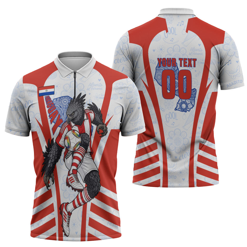 Personalized Paraguay Soccer Zipper Polo Shirt Harpy Eagle Mascot Football Flag