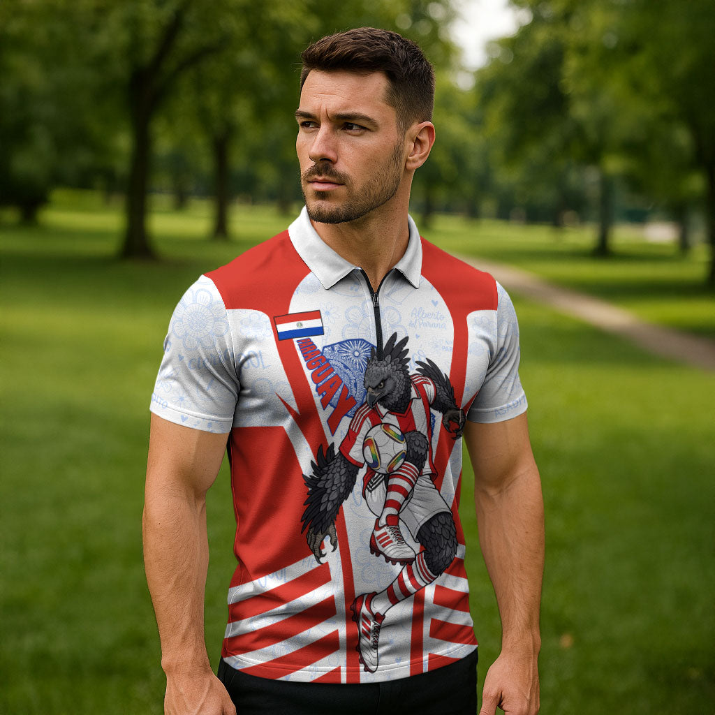 Personalized Paraguay Soccer Zipper Polo Shirt Harpy Eagle Mascot Football Flag