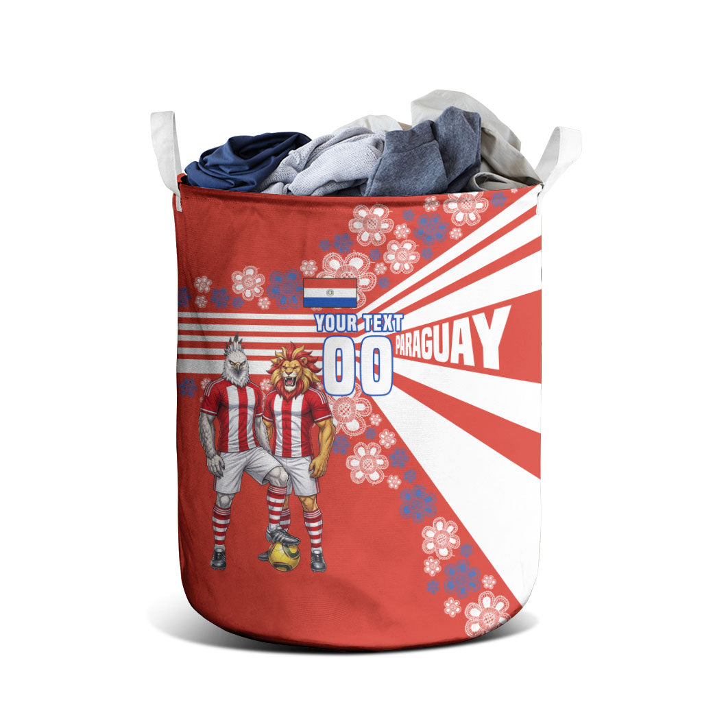 Personalized Paraguay Football Laundry Basket Lion Eagle Mascot Floral