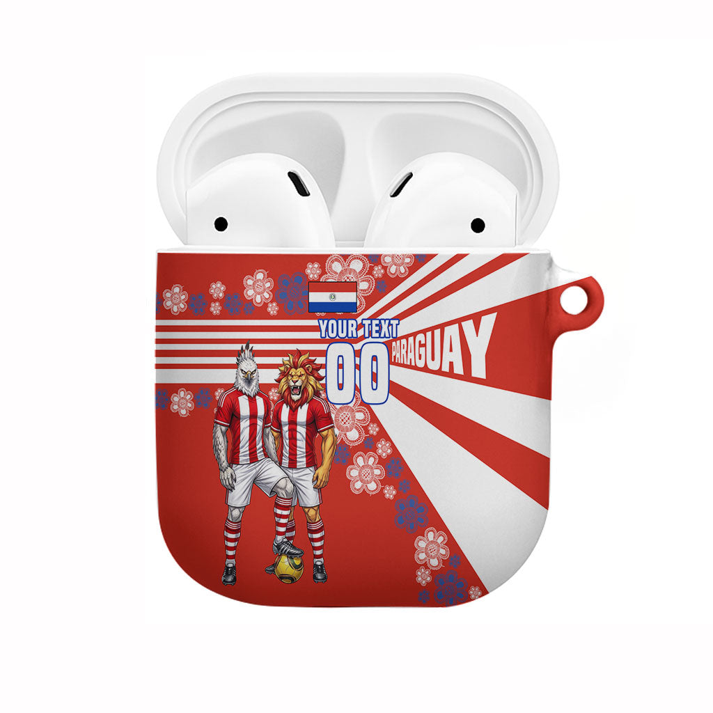 Personalized Paraguay Football AirPods Case Lion Eagle Mascot Floral