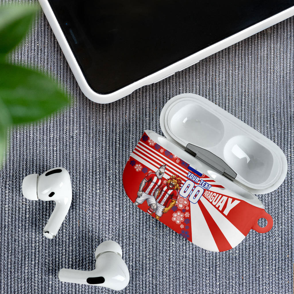 Personalized Paraguay Football AirPods Case Lion Eagle Mascot Floral