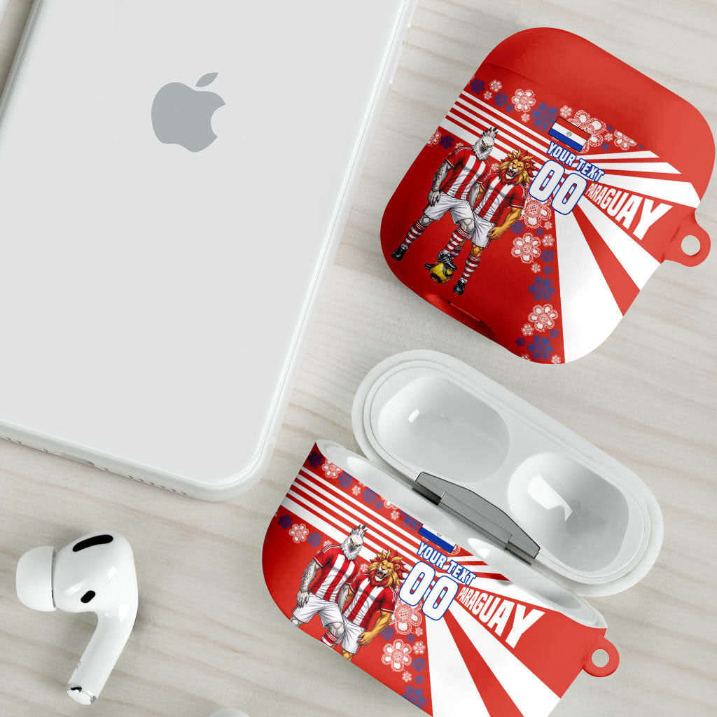 Personalized Paraguay Football AirPods Case Lion Eagle Mascot Floral