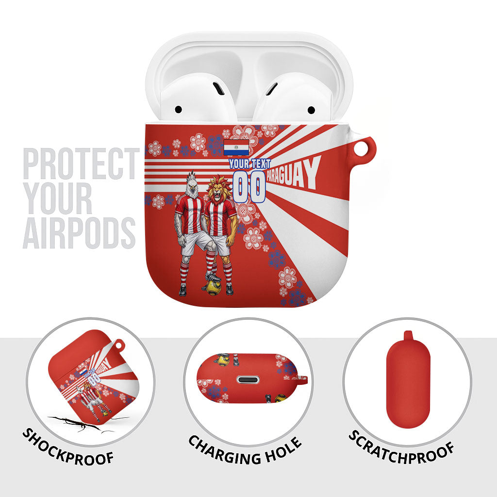 Personalized Paraguay Football AirPods Case Lion Eagle Mascot Floral