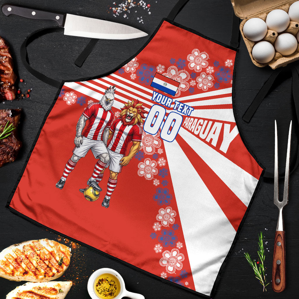 Personalized Paraguay Football Apron Lion Eagle Mascot Floral