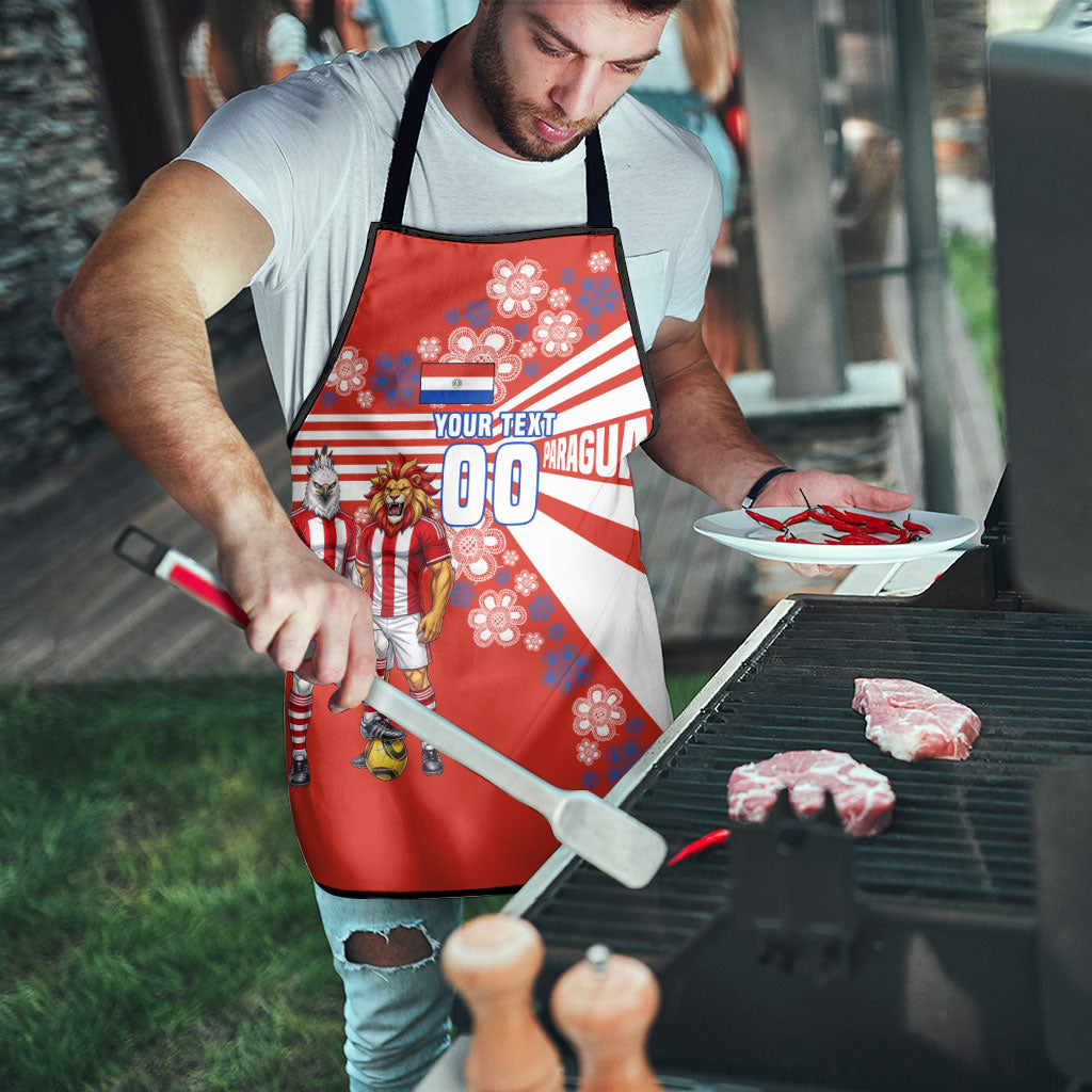 Personalized Paraguay Football Apron Lion Eagle Mascot Floral