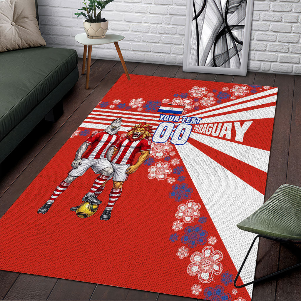 Personalized Paraguay Football Area Rug Lion Eagle Mascot Floral