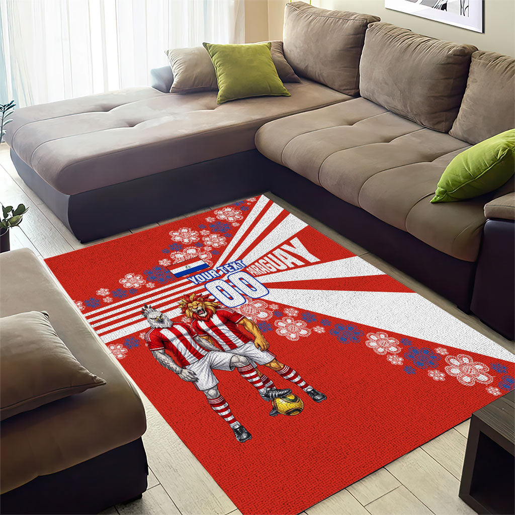 Personalized Paraguay Football Area Rug Lion Eagle Mascot Floral