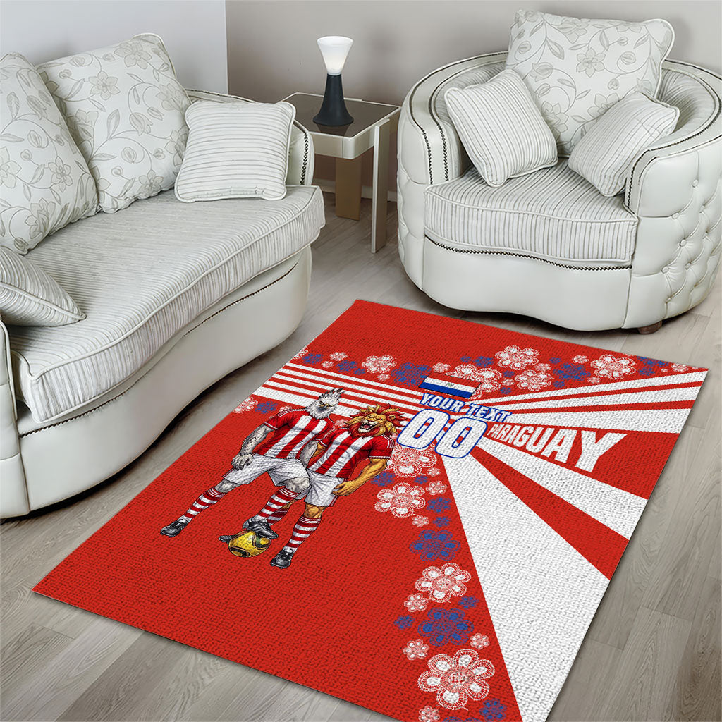 Personalized Paraguay Football Area Rug Lion Eagle Mascot Floral