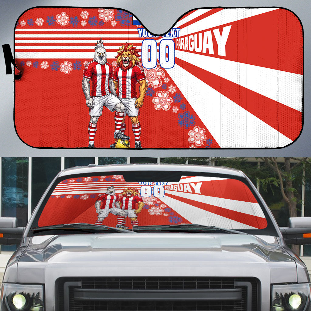Personalized Paraguay Football Auto Sun Shade Lion Eagle Mascot Floral