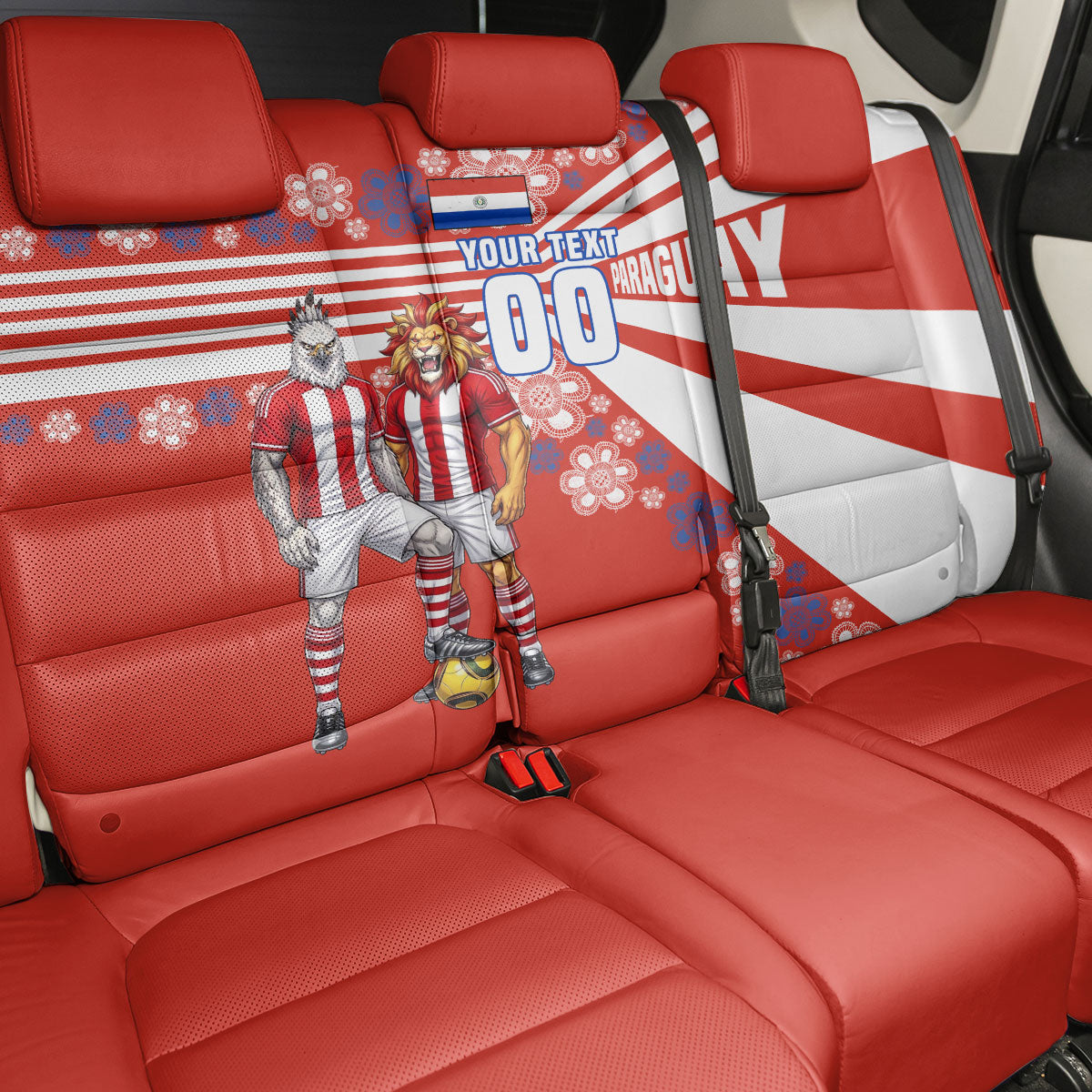 Personalized Paraguay Football Back Car Seat Cover Lion Eagle Mascot Floral