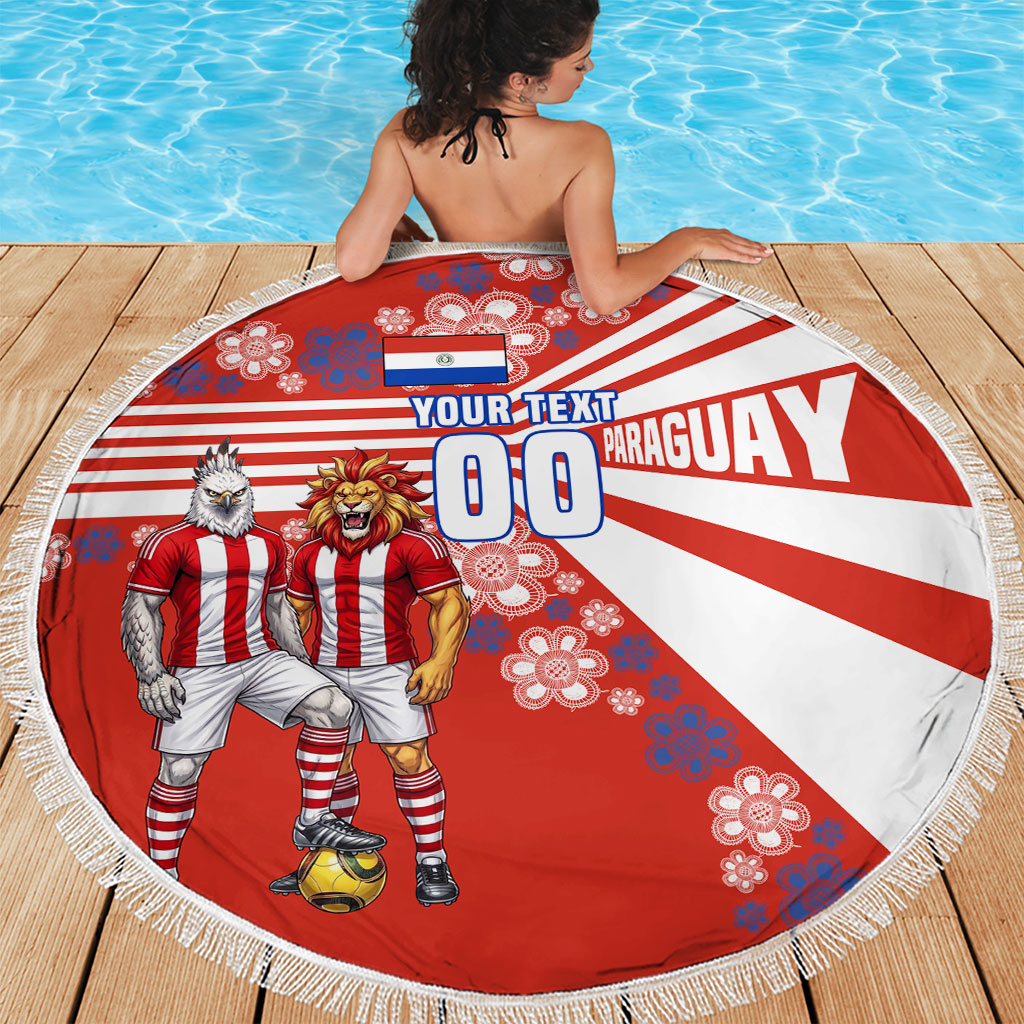 Personalized Paraguay Football Beach Blanket Lion Eagle Mascot Floral