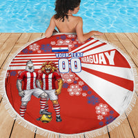 Personalized Paraguay Football Beach Blanket Lion Eagle Mascot Floral