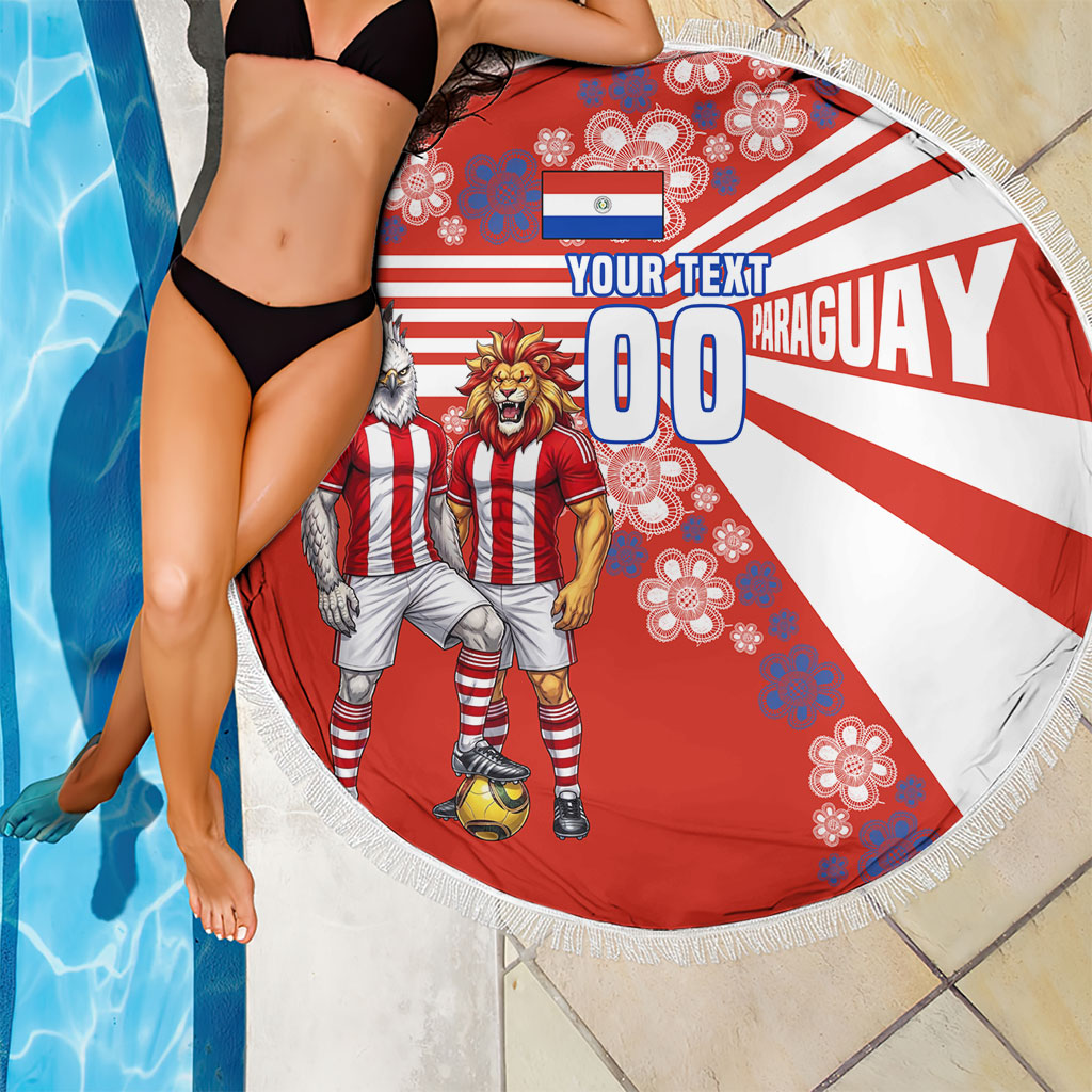 Personalized Paraguay Football Beach Blanket Lion Eagle Mascot Floral