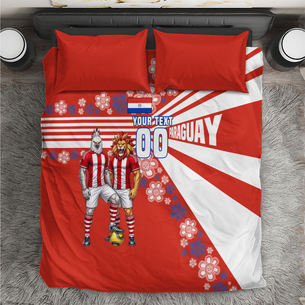Personalized Paraguay Football Bedding Set Lion Eagle Mascot Floral
