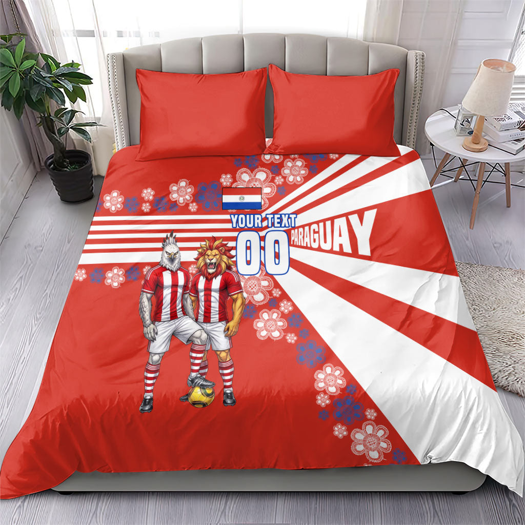 Personalized Paraguay Football Bedding Set Lion Eagle Mascot Floral