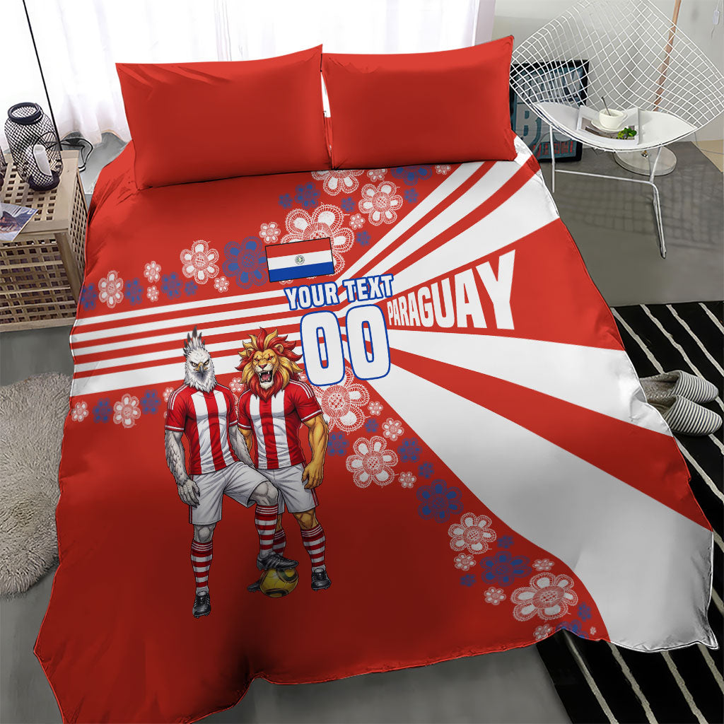 Personalized Paraguay Football Bedding Set Lion Eagle Mascot Floral