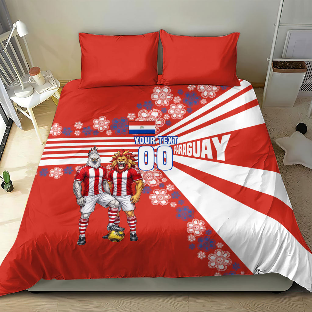 Personalized Paraguay Football Bedding Set Lion Eagle Mascot Floral