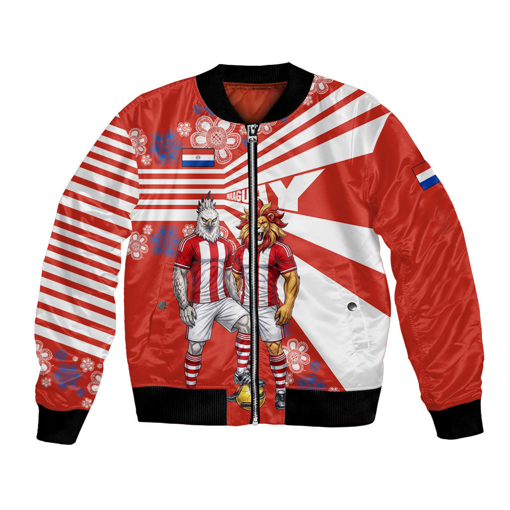 Personalized Paraguay Football Bomber Jacket Lion Eagle Mascot Floral