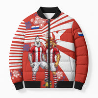 Personalized Paraguay Football Bomber Puffer Jacket Lion Eagle Mascot Floral