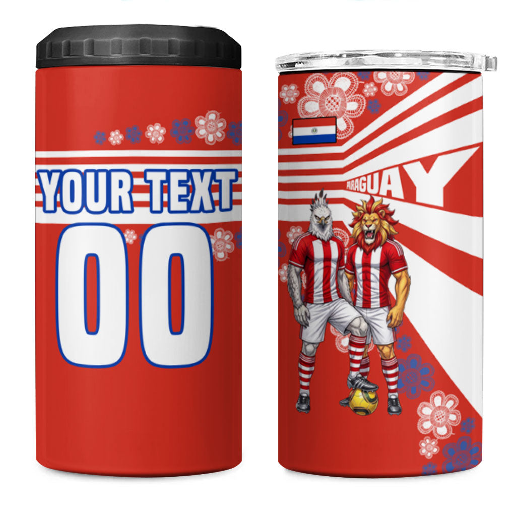 Personalized Paraguay Football 4 in 1 Can Cooler Tumbler Lion Eagle Mascot Floral