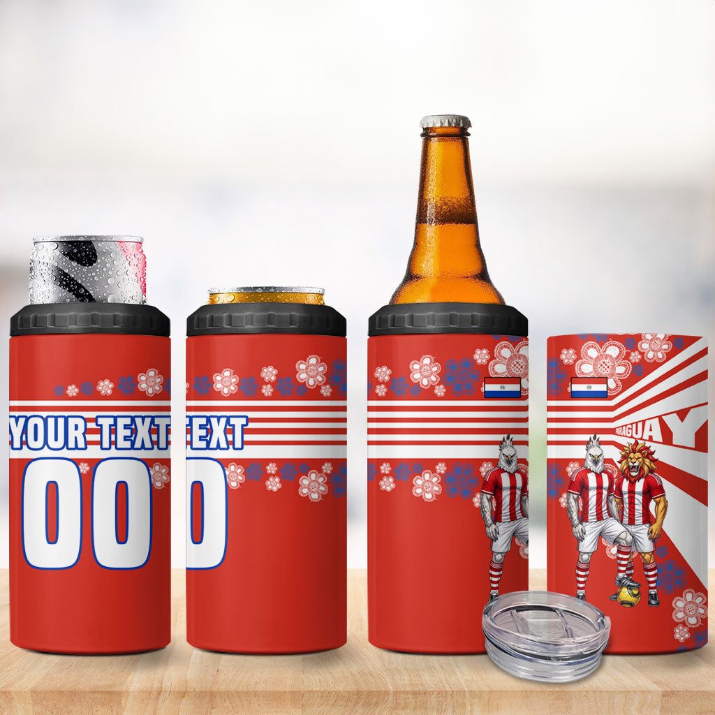 Personalized Paraguay Football 4 in 1 Can Cooler Tumbler Lion Eagle Mascot Floral