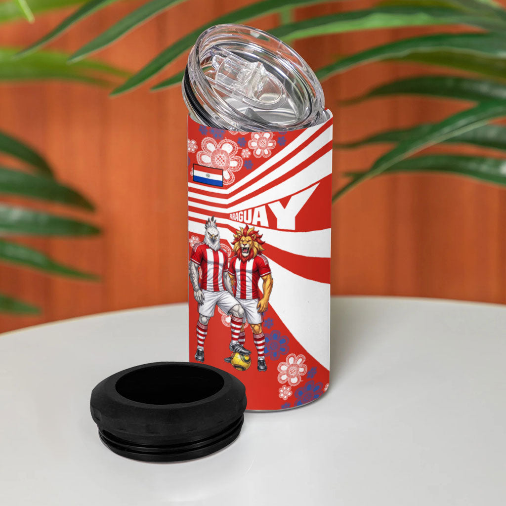 Personalized Paraguay Football 4 in 1 Can Cooler Tumbler Lion Eagle Mascot Floral