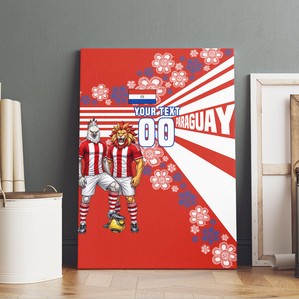 Personalized Paraguay Football Canvas Wall Art Lion Eagle Mascot Floral