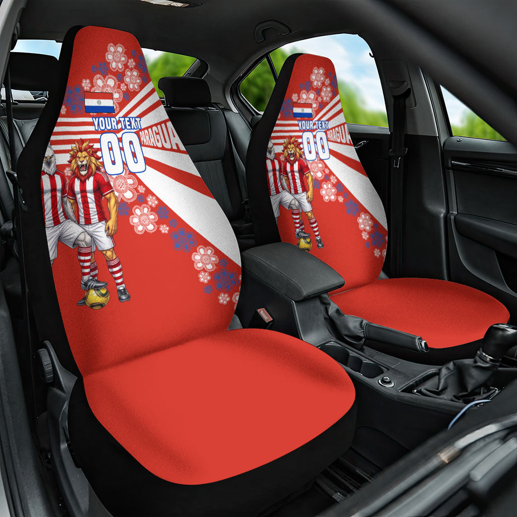 Personalized Paraguay Football Car Seat Cover Lion Eagle Mascot Floral
