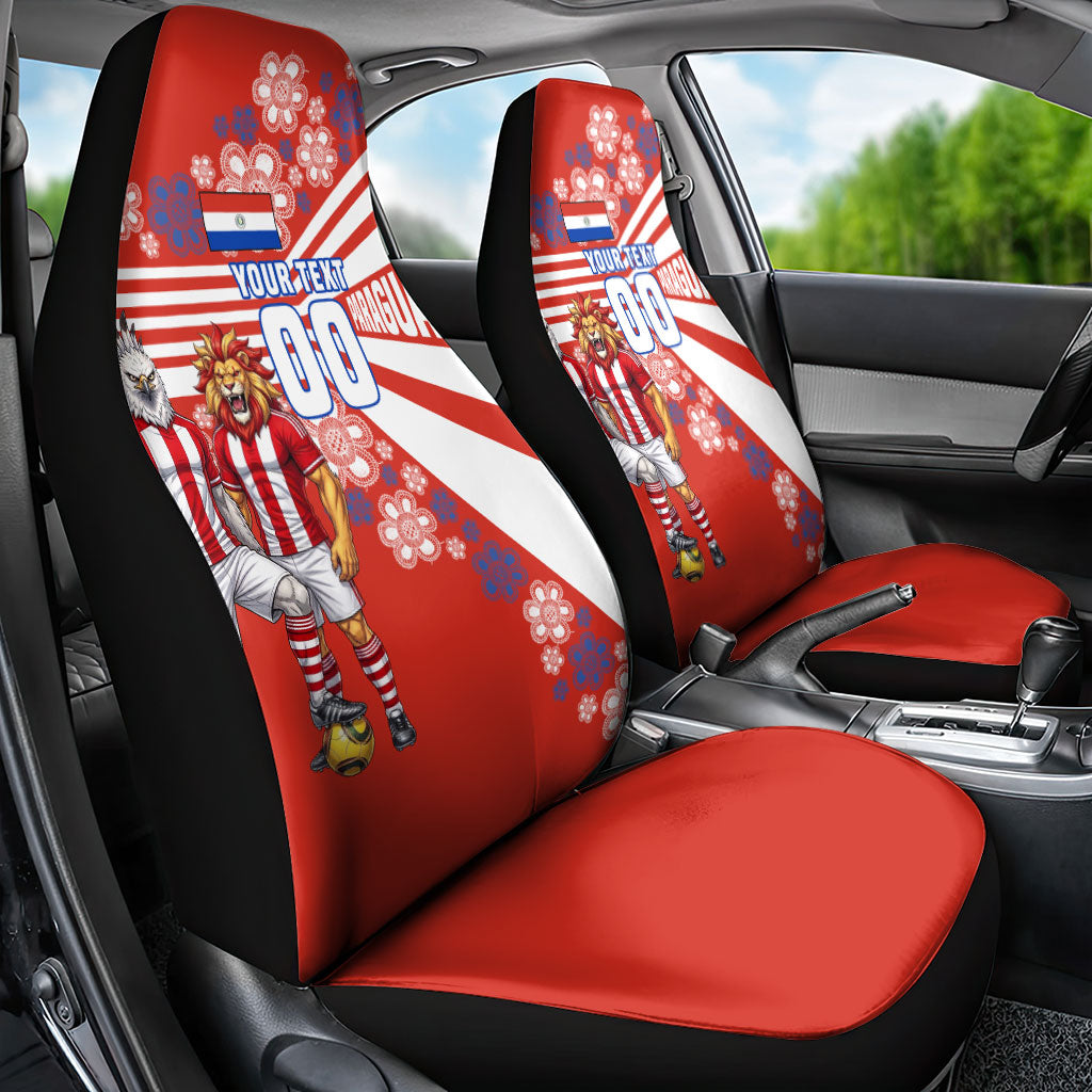 Personalized Paraguay Football Car Seat Cover Lion Eagle Mascot Floral