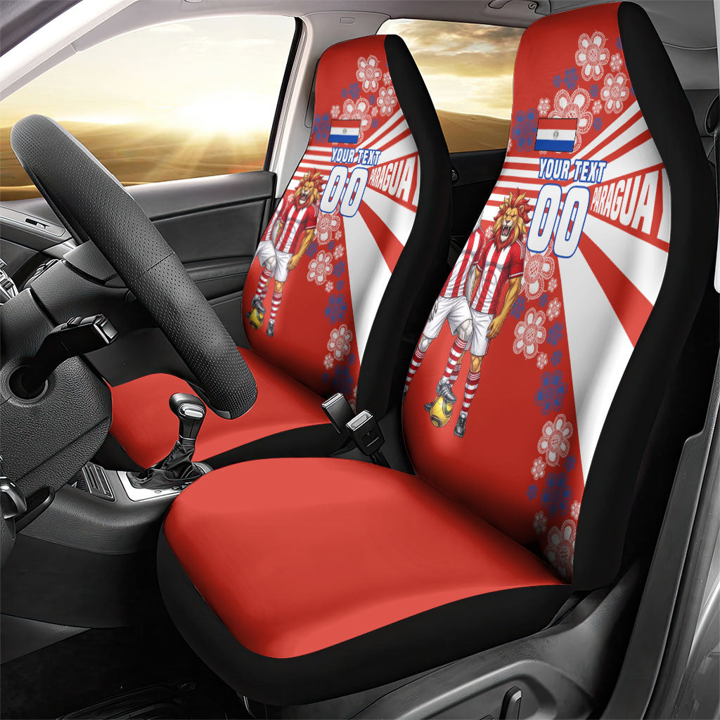 Personalized Paraguay Football Car Seat Cover Lion Eagle Mascot Floral