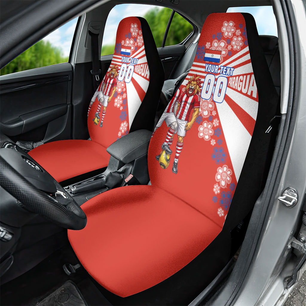 Personalized Paraguay Football Car Seat Cover Lion Eagle Mascot Floral