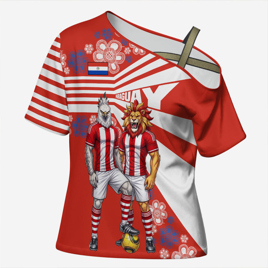 Personalized Paraguay Football Cross Shoulder Shirt Lion Eagle Mascot Floral