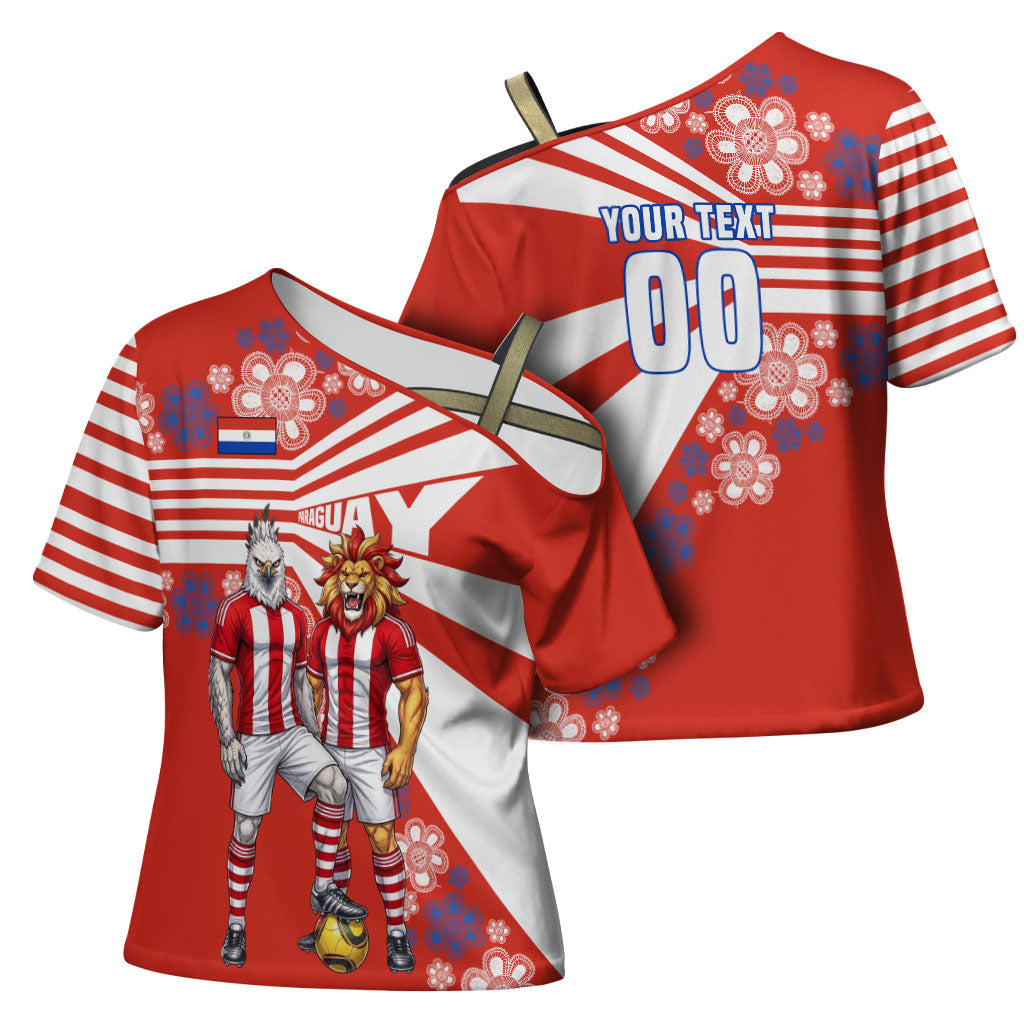 Personalized Paraguay Football Cross Shoulder Shirt Lion Eagle Mascot Floral