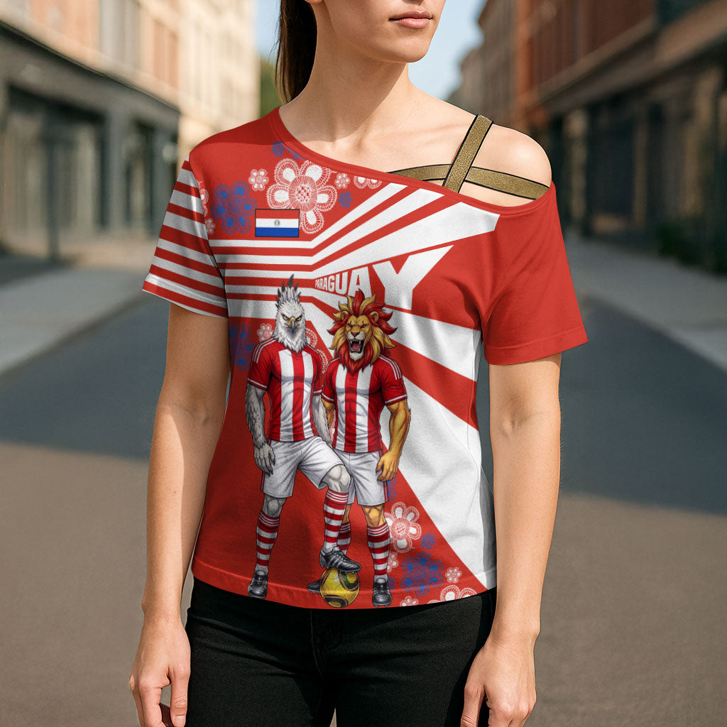 Personalized Paraguay Football Cross Shoulder Shirt Lion Eagle Mascot Floral