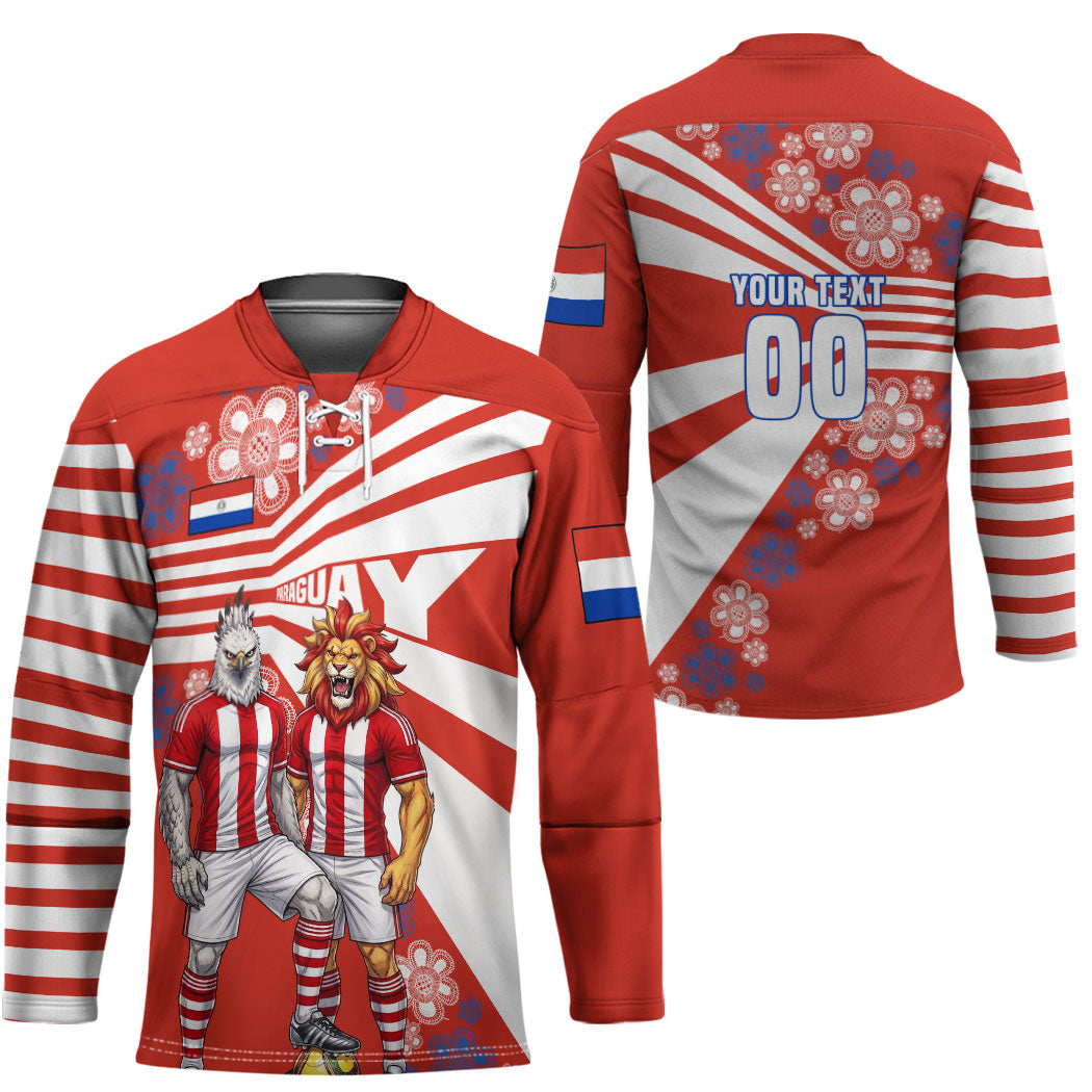 Personalized Paraguay Football Hockey Jersey Lion Eagle Mascot Floral