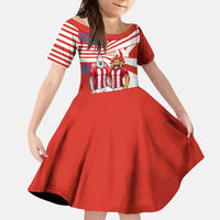 Personalized Paraguay Football Kid Short Sleeve Dress Lion Eagle Mascot Floral