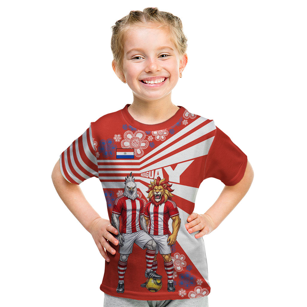 Personalized Paraguay Football Kid T Shirt Lion Eagle Mascot Floral