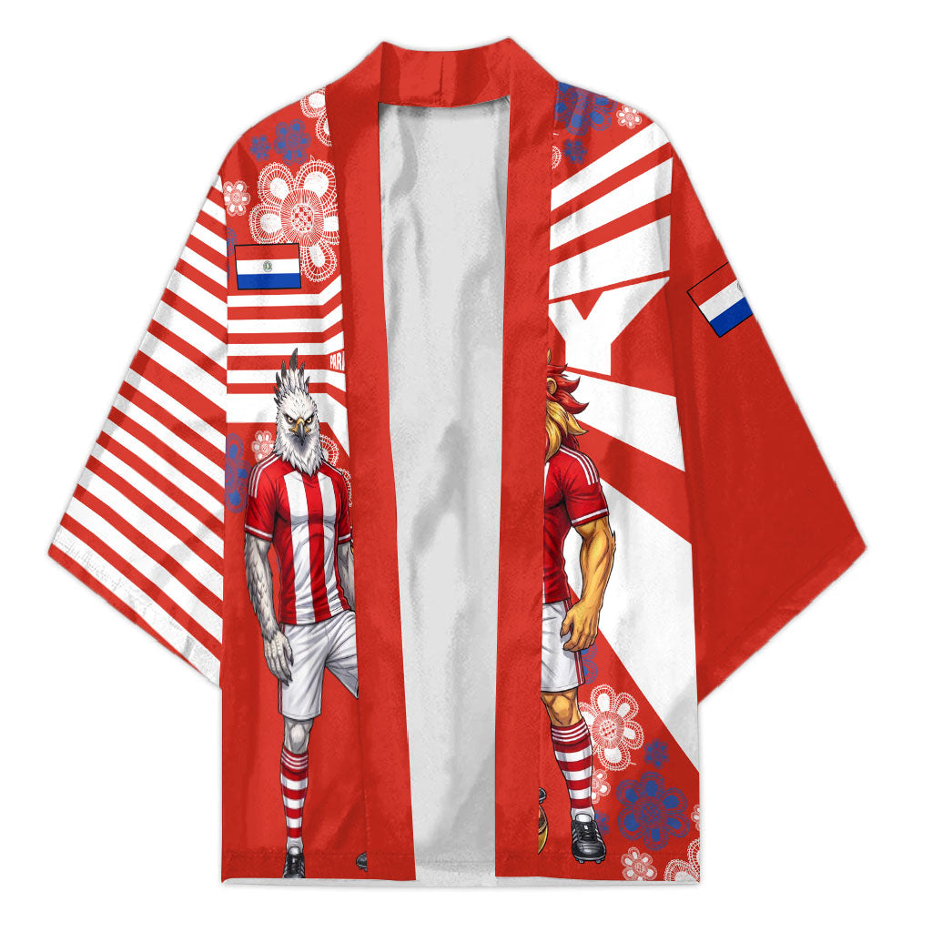 Personalized Paraguay Football Kimono Lion Eagle Mascot Floral