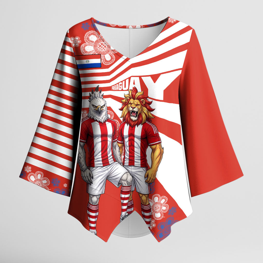 Personalized Paraguay Football Kimono Sleeve Blouse Lion Eagle Mascot Floral
