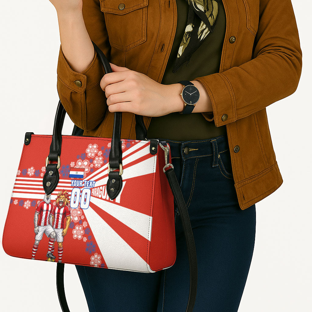 Personalized Paraguay Football Leather Bag Lion Eagle Mascot Floral