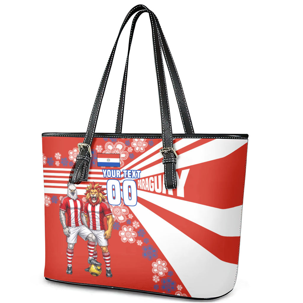 Personalized Paraguay Football Leather Tote Bag Lion Eagle Mascot Floral