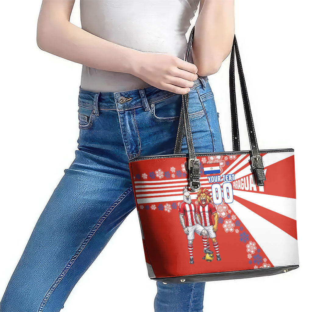 Personalized Paraguay Football Leather Tote Bag Lion Eagle Mascot Floral