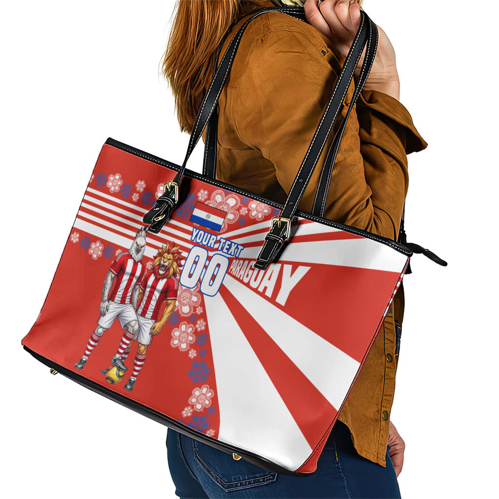 Personalized Paraguay Football Leather Tote Bag Lion Eagle Mascot Floral