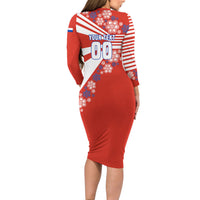 Personalized Paraguay Football Long Sleeve Bodycon Dress Lion Eagle Mascot Floral