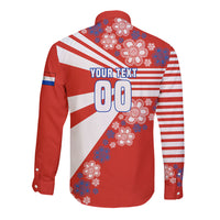 Personalized Paraguay Football Long Sleeve Button Shirt Lion Eagle Mascot Floral