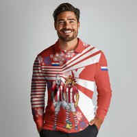 Personalized Paraguay Football Long Sleeve Polo Shirt Lion Eagle Mascot Floral